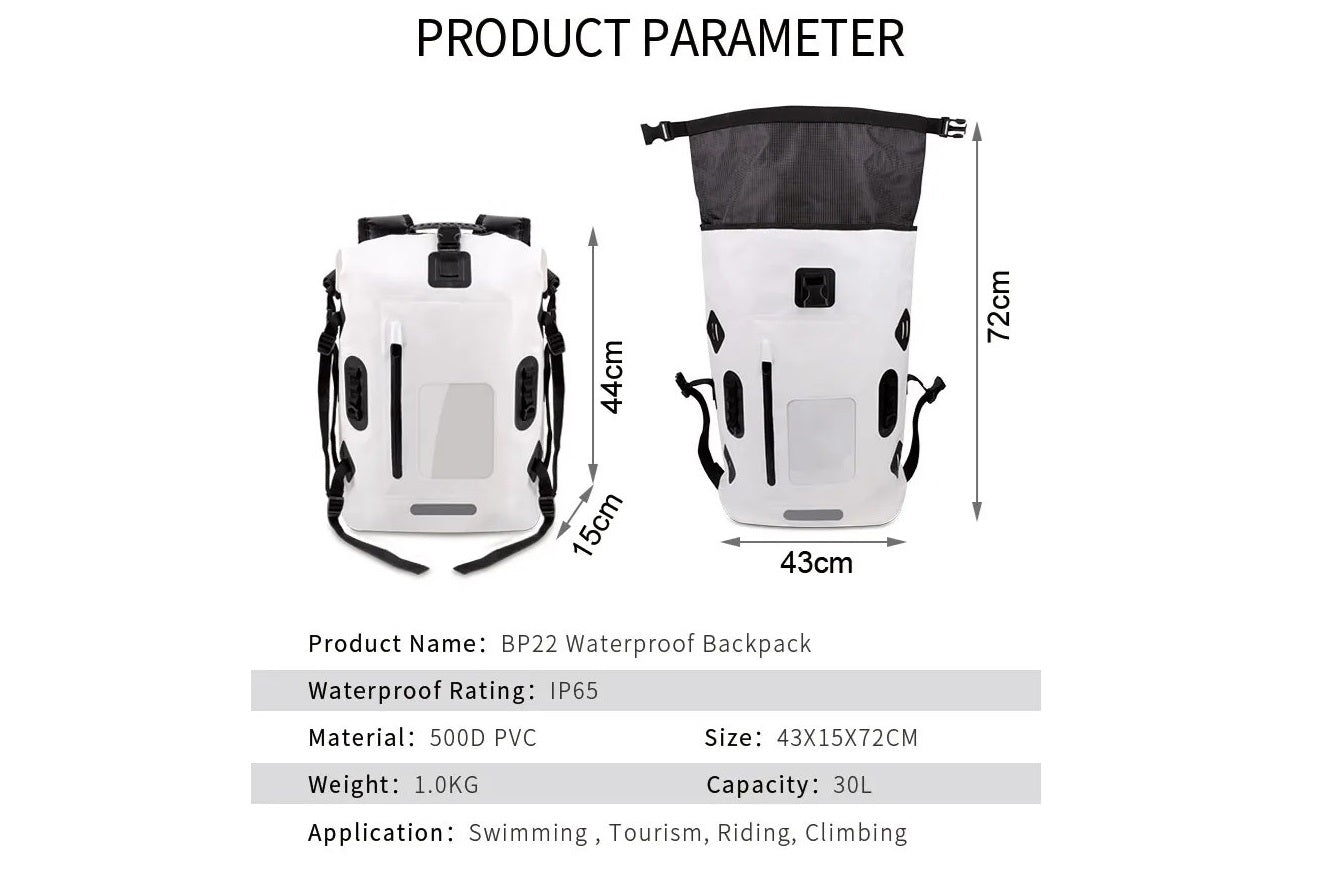 Waterproof 30L Laptop Backpack Dry Bag Rain & Motorcycle Use